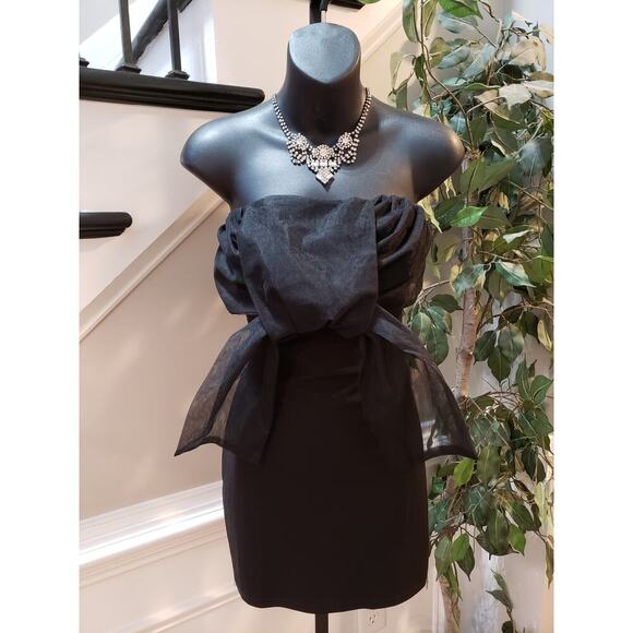 American Threads Dress Women Medium Black Strapless Mini Bow Party Cocktail - Picture 2 of 11